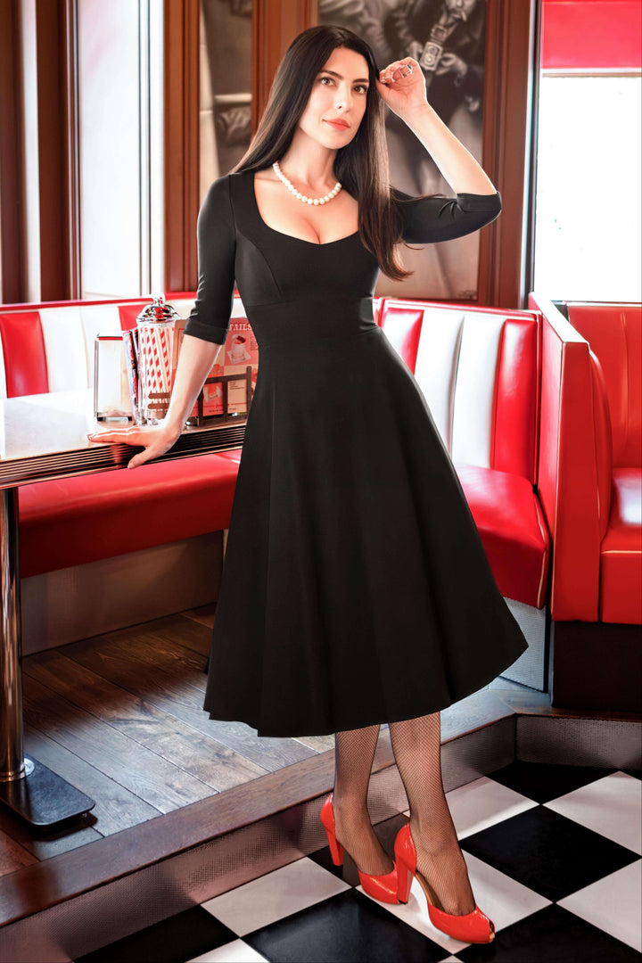 Scarlette Black Long Sleeve Midi Dress