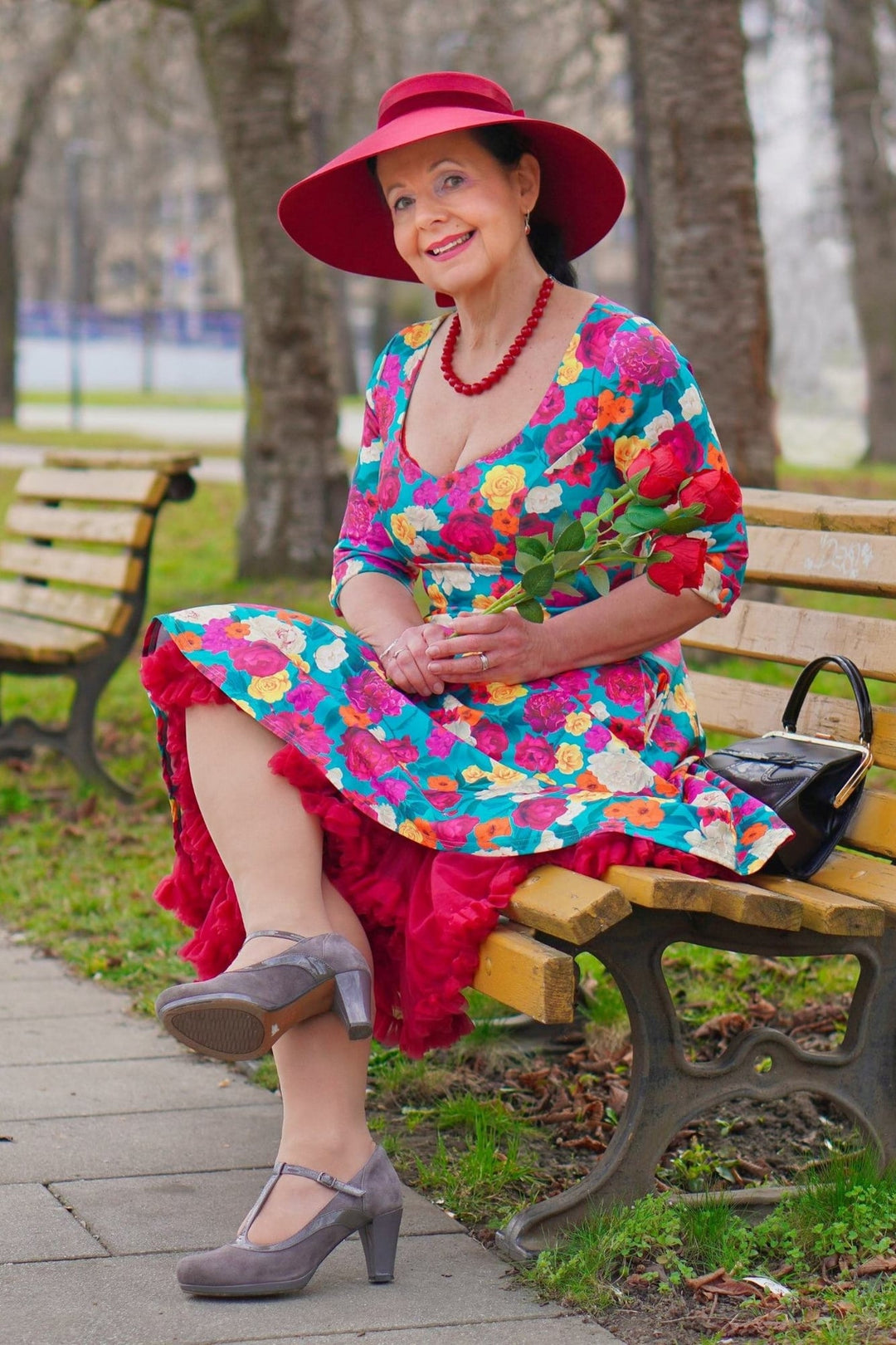 Scarlette Rose Garden on Emerald Green Dress