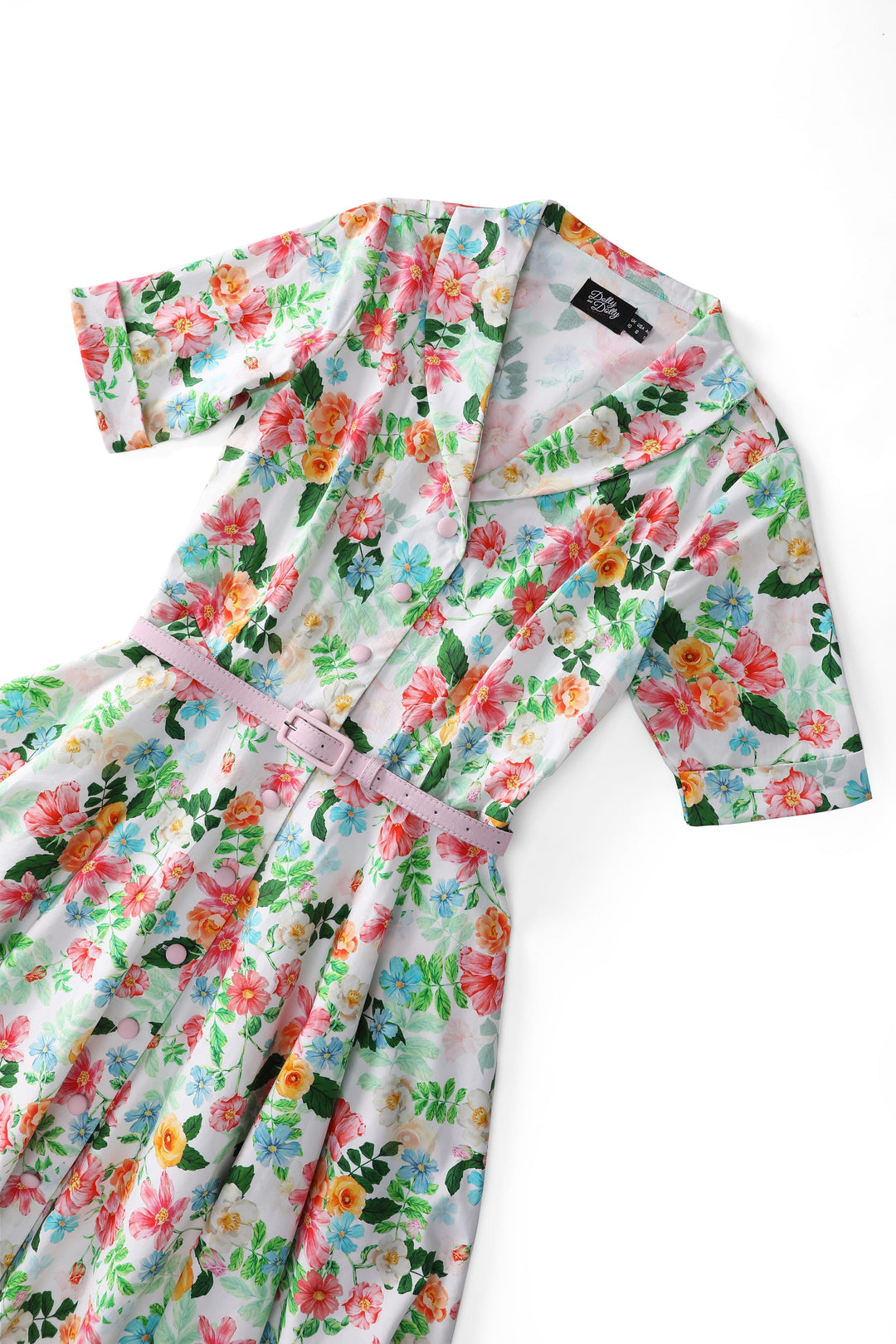 Close up view of Mollie Summer Floral on White Dress | Vintage Floral Dress