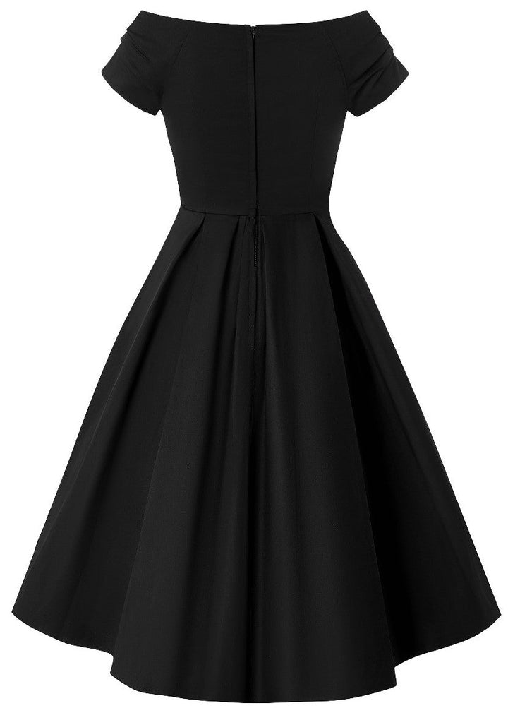 Back view of Lily Solid Black Off Shoulder Dress