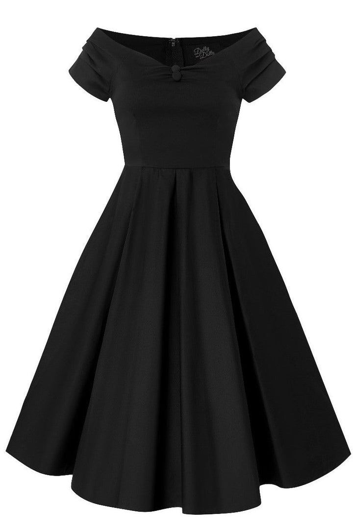 Front view of Lily Solid Black Off Shoulder Dress