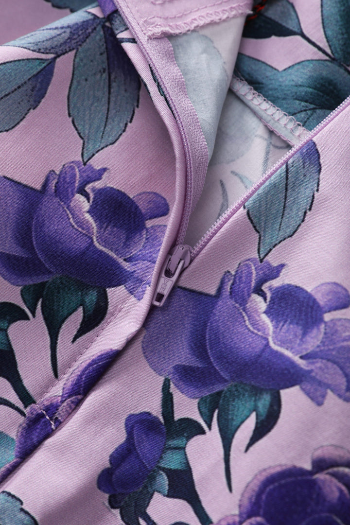 Zipper of Maisie Purple Roses on Lilac Skirt | Vintage Midi Skirt
